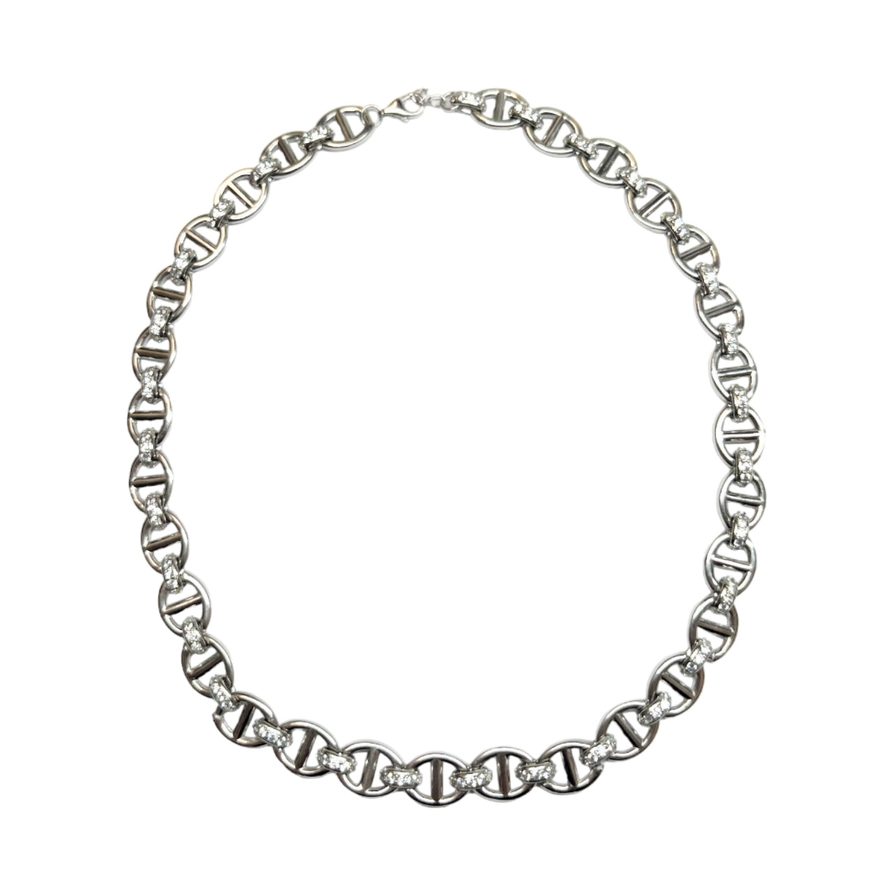 Collana Donna Re Mida Choker Argento Zirconi Bianchi Maglia Marinara